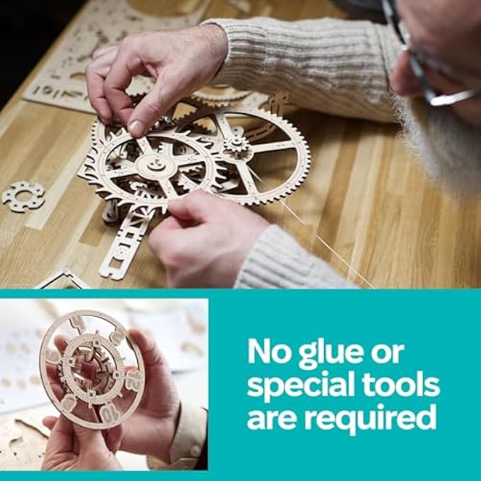 WOODEN 3D PUZZLES FOR ADULTS AERO CLOCK - MECHANICAL PUZZLES FOR ADULTS, WALL 3D CLOCK PUZZLE WITH PENDULUM MODEL KIT - DIY MINIATURE KIT CRAFTS GIFT FOR BIRTHDAY - 320 PCS - Image 4